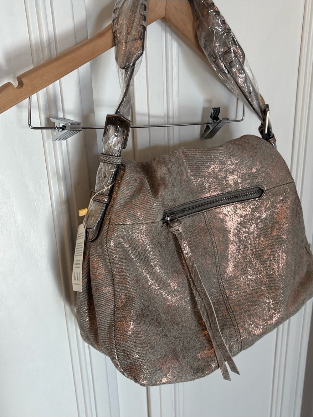 NWT Aimee Kestenberg  Bali Hobo  Bag Purse Satchel Metallic  Pink Canvas Slouchy - Picture 8 of 16